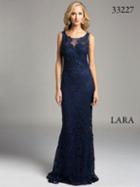 Lara Dresses - Sheer Bateau Illusion Sheath Evening Gown With Faux Pearls And Lace Appliques 33227