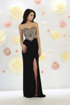 May Queen - Mq1440 Appliqued Evening Gown With Slit