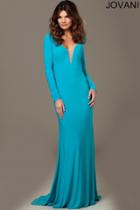 Jovani - 23532 Plunging Long Sleeves Fitted Dress With Back Slit