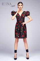 Ieena For Mac Duggal - 25269 V Neck Dress In Black Rose