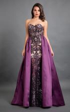 Rachel Allan Couture - 8329 Sequined Sheath Dress With Skirt Overlay