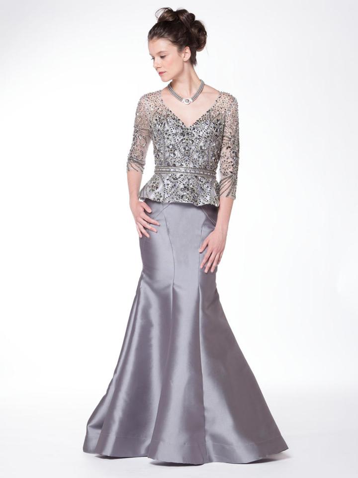 Marsoni By Colors - M187 Shimmering V-neck Mikado Evening Dress