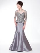 Marsoni By Colors - M187 Shimmering V-neck Mikado Evening Dress