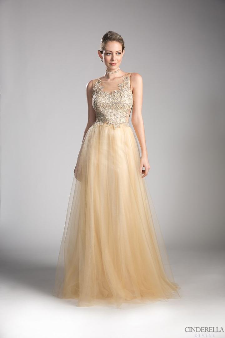 Cinderella Divine - Beaded Lace Tulle A-line Prom Dress