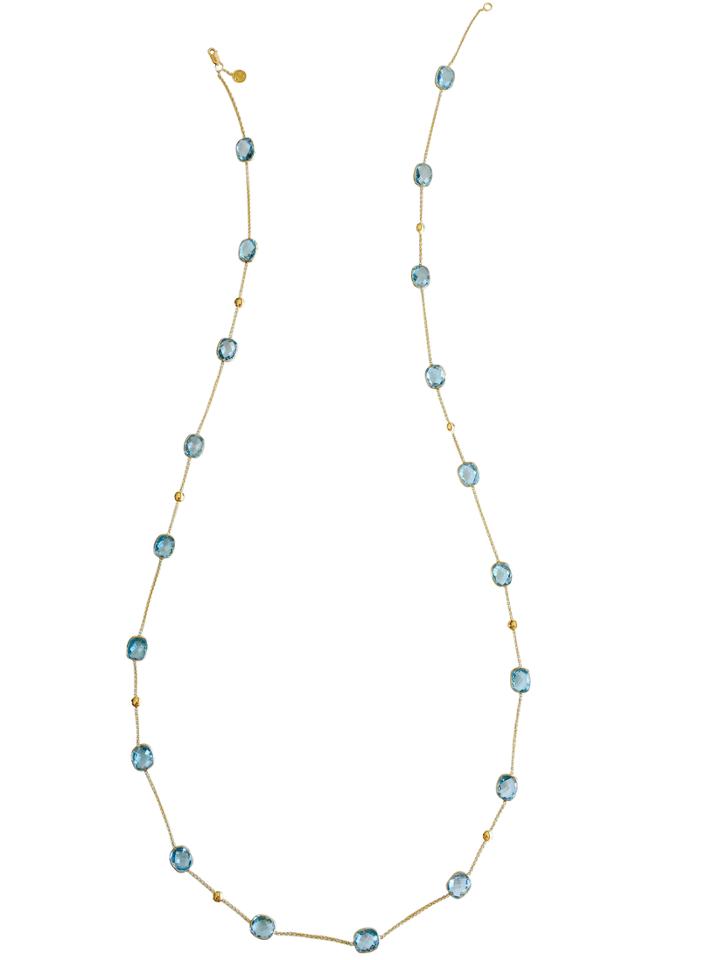 Tresor Collection - 18k Yellow Gold Long Lente Necklace With Sky Blue Topaz