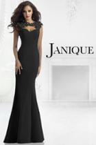 Janique - Cap Sleeves Long Lace And Stretch Crepe Gown W975
