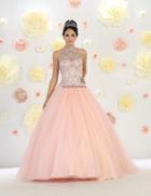 Lustrous Jeweled High Neck Ball Gown