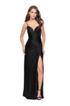 La Femme - 25270 Sleeveless Pleated Surplice Bodice Satin Gown