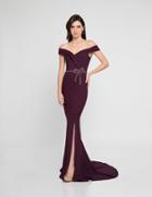 Terani Couture - 1813e6385 Off-shoulder Embellished Sheath Gown