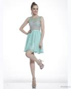 Cinderella Divine - Sleeveless Bejeweled Illusion Bateau A-line Dress
