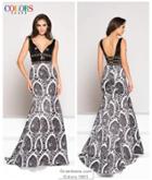 Colors Dress - 1861 Sequined V-neck Printed Evening Gown