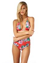 Montce Swim - Red Floral Private Beach Top X High Rise Bottom Bikini Set