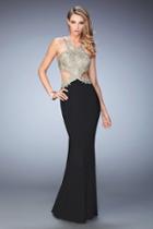 La Femme - 22325 Gilded Lace Halter Gown