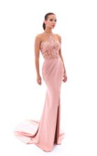 Tarik Ediz - 93408 Illusion Beaded Floral Lace High Slit Gown