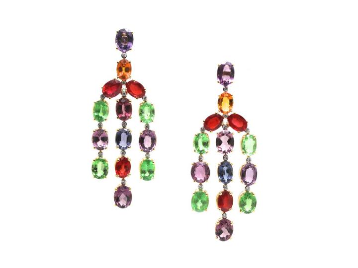Tresor Collection - Multicolor Tourmaline And Diamond Earring In 18k Yellow Gold
