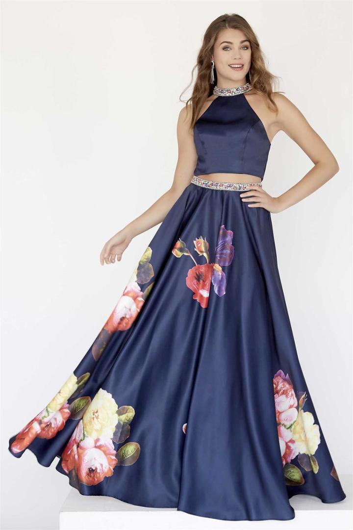 Jolene Collection - 18038l Two Piece Beaded Halter Satin A-line Dress