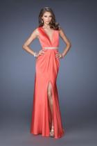 La Femme - 19751 Bead Embellished V-neck Sheath Dress