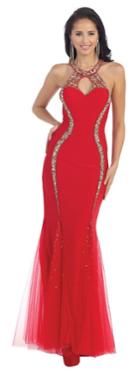 May Queen - Bejeweled High Neck Long Mermaid Dress Mq1158