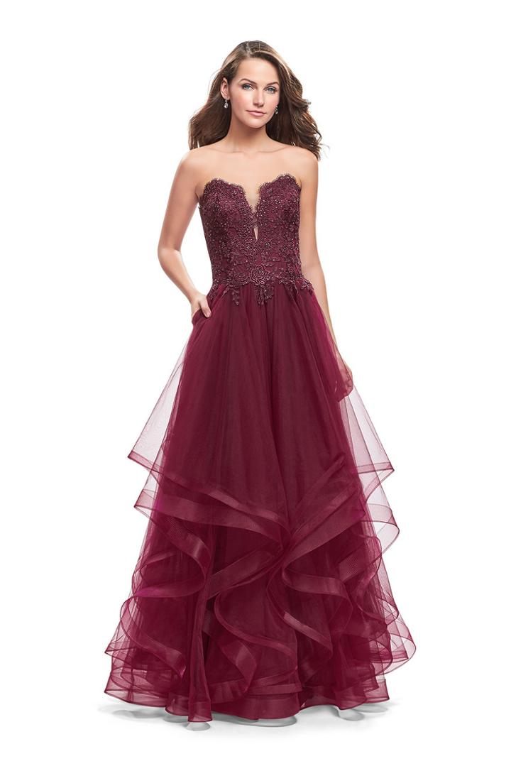 La Femme - 26242 Strapless Sweetheart Tiered A-line Gown