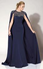 Mnm Couture - Jeweled Trumpet Gown With Cape 10840w