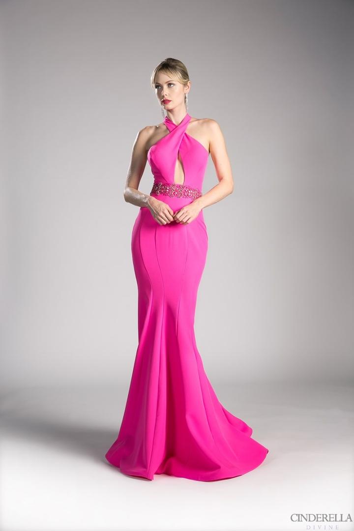 Cinderella Divine - Beaded Halter Neck Scuba Mermaid Dress