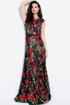 Jovani - 54677 Floral Embroidered A-line Open Back Prom Dress