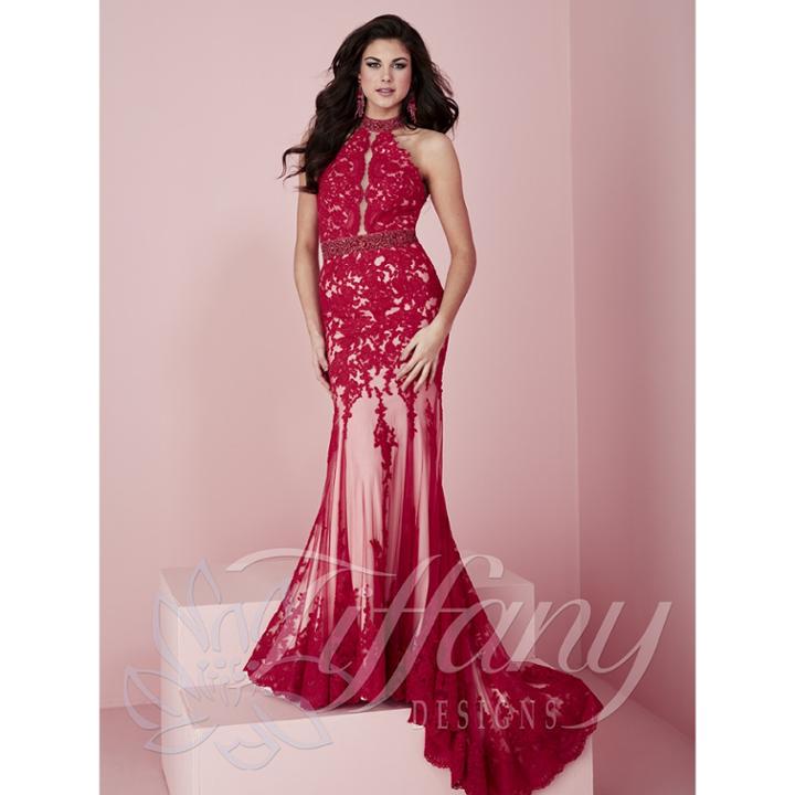 Tiffany Designs - Beaded Choker Neck Lace Overlay With Cutout Details Evening Gown 16150