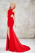 Angela & Alison - 71006 Pleated Halter Trumpet Dress