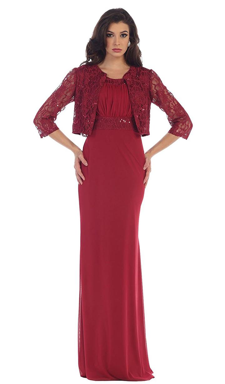 May Queen - Sleeveless Sequins Chiffon Long Dress With Lace Jacket Mq1450