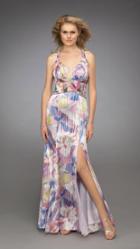 La Femme - Sleeveless Ruched V-neck A-line Dress 12371