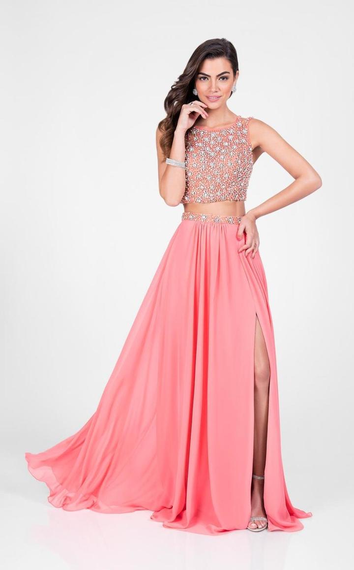 Terani Couture - Alluring Crystal Beaded Bateau Neck Two-piece Chiffon A-line Dress 1711p2130