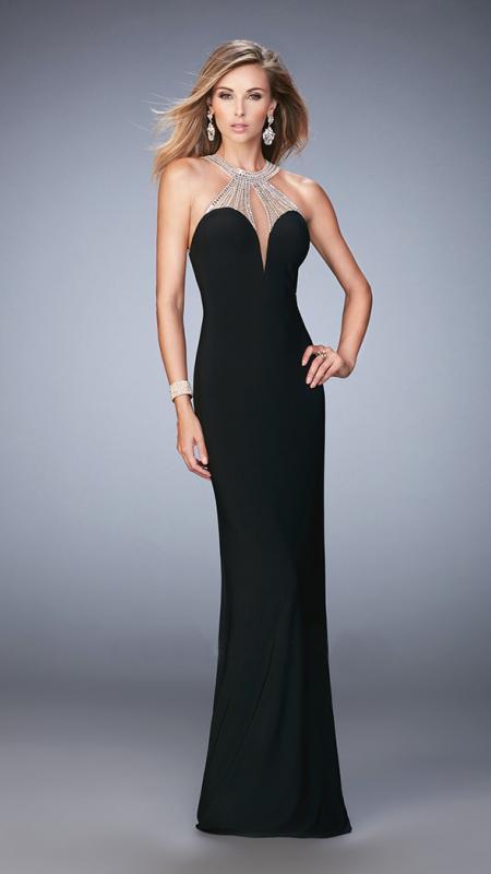 La Femme - 21929 Jeweled Illusion Halter Dress