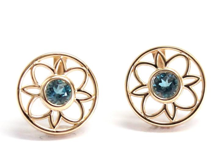 Rachael Ryen - 14k Gold London Blue Topaz Round Vintage Style Earrings