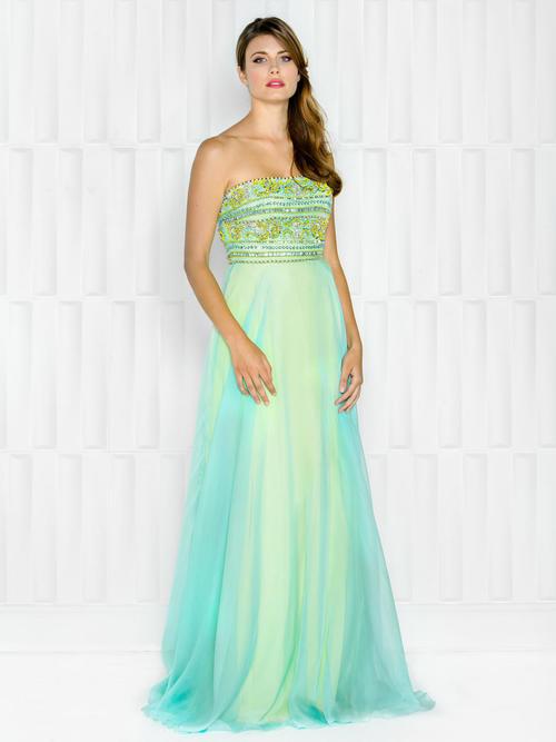 Colors Dress - 1715 Beaded Strapless Striped Chiffon Dress