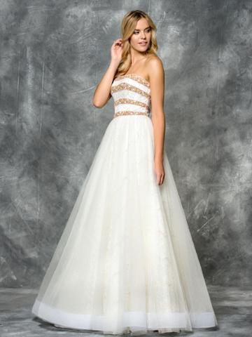 Colors Dress - 1718 Strapless Striped Mesh And Lace Dress