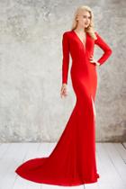 Angela & Alison - 71075 Deep V-neck Trumpet Dress