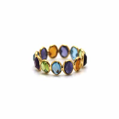 Tresor Collection - Multicolor Stones Faceted Oval Ring Band In 18k Yellow Gold