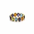 Tresor Collection - Multicolor Stones Faceted Oval Ring Band In 18k Yellow Gold