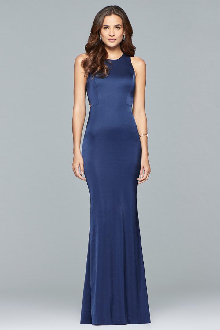 Faviana - S10011 Matte Satin Cutout Sheath Gown