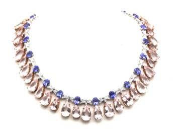 Tresor Collection - Tanzanite, Morganite & Diamond Queens Necklace In 18k White And Rose Gold