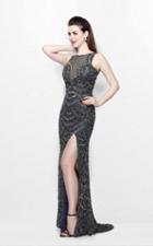 Primavera Couture - Long Jewel Sequined Dress With Slit 1875