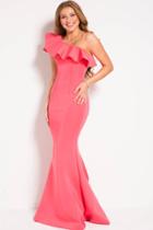 Jovani - 51274 One Shoulder Ruffled Overlay Sheath Gown