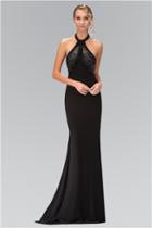 Elizabeth K - Halter Neckline Beaded Black Gown Gl1330