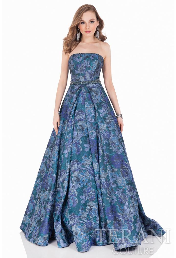 Terani Evening - Strapless Floral Print Ball Gown 1621e1500
