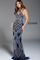 Jovani - 60653 Scallop Motif Beaded Sheath Long Gown