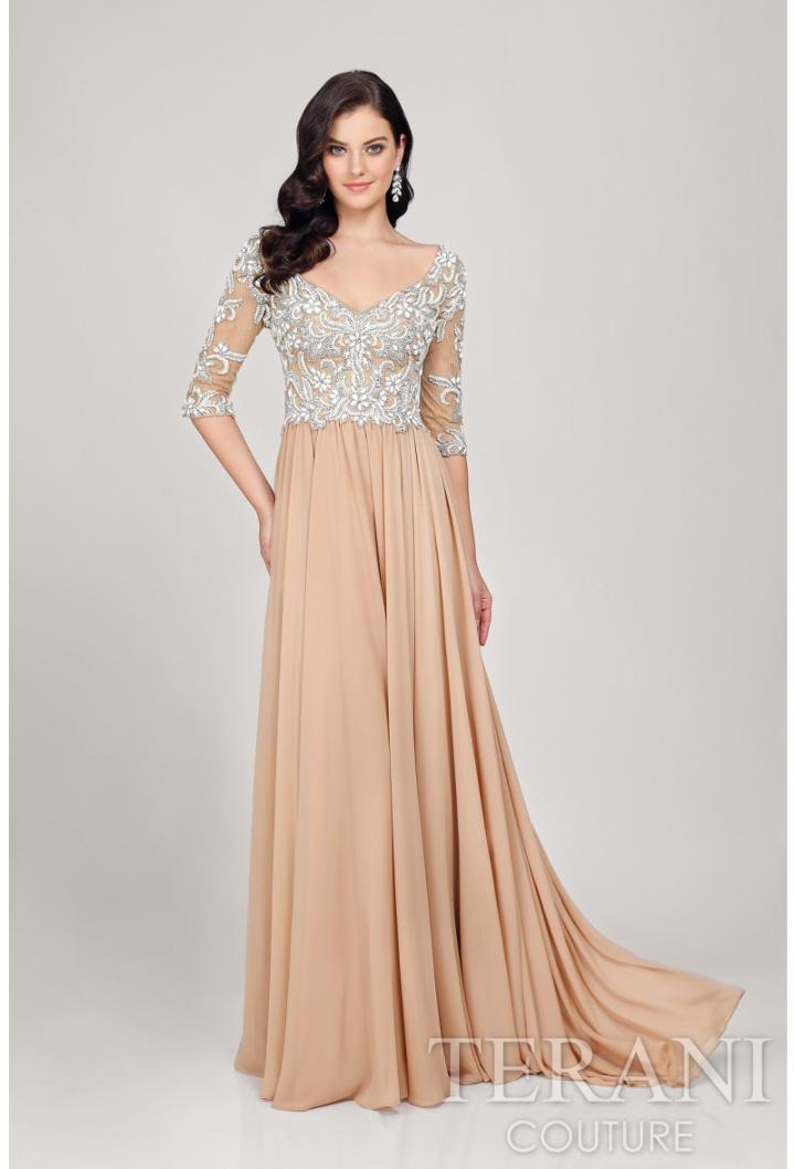 Terani Evening - V- Neck Beaded Chiffon A-line Evening Dress 1711m3379