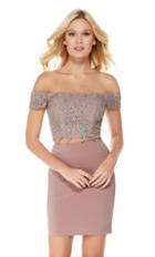 Alyce Paris - 4043 Off Shoulder Lace Crop Top Jersey Dress