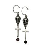 Femme Metale Jewelry - Skull With Cross Garnet Earrings