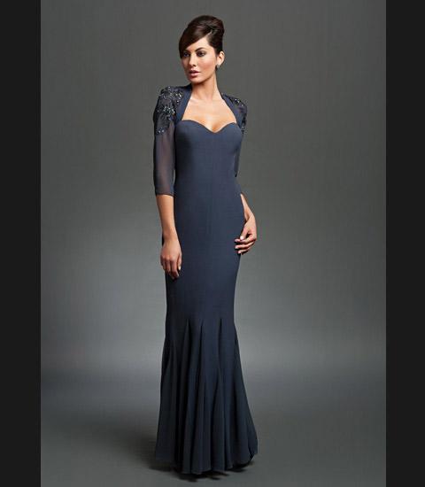 Daymor Couture - Sheer Quarter Sleeve Mermaid Gown 201