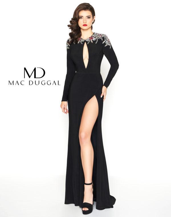 Mac Duggal - 12103r Sequin And Beaded Long Sleeve Jewel Sheath Dress